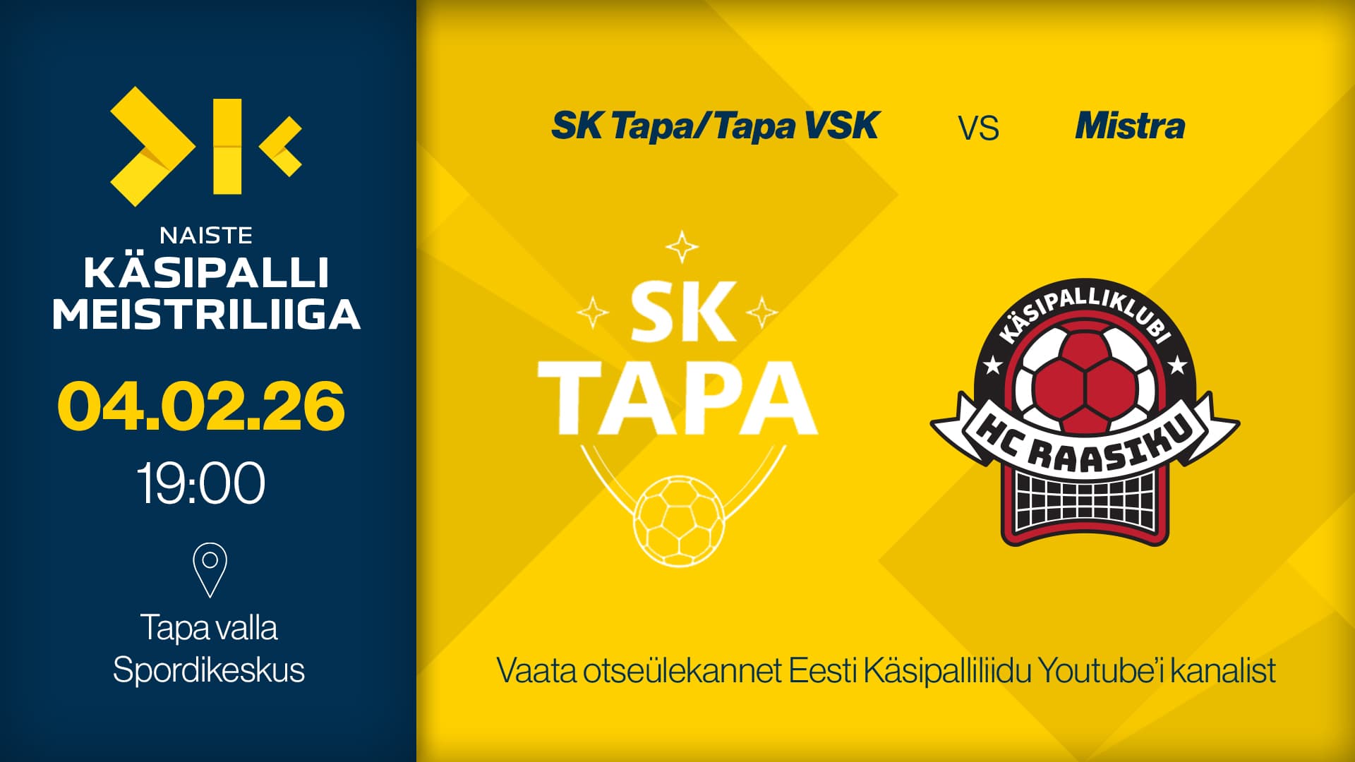 Vaata otse 2026 Eesti meistrivõistluste käsipalli naiste meistriliiga kohtumist