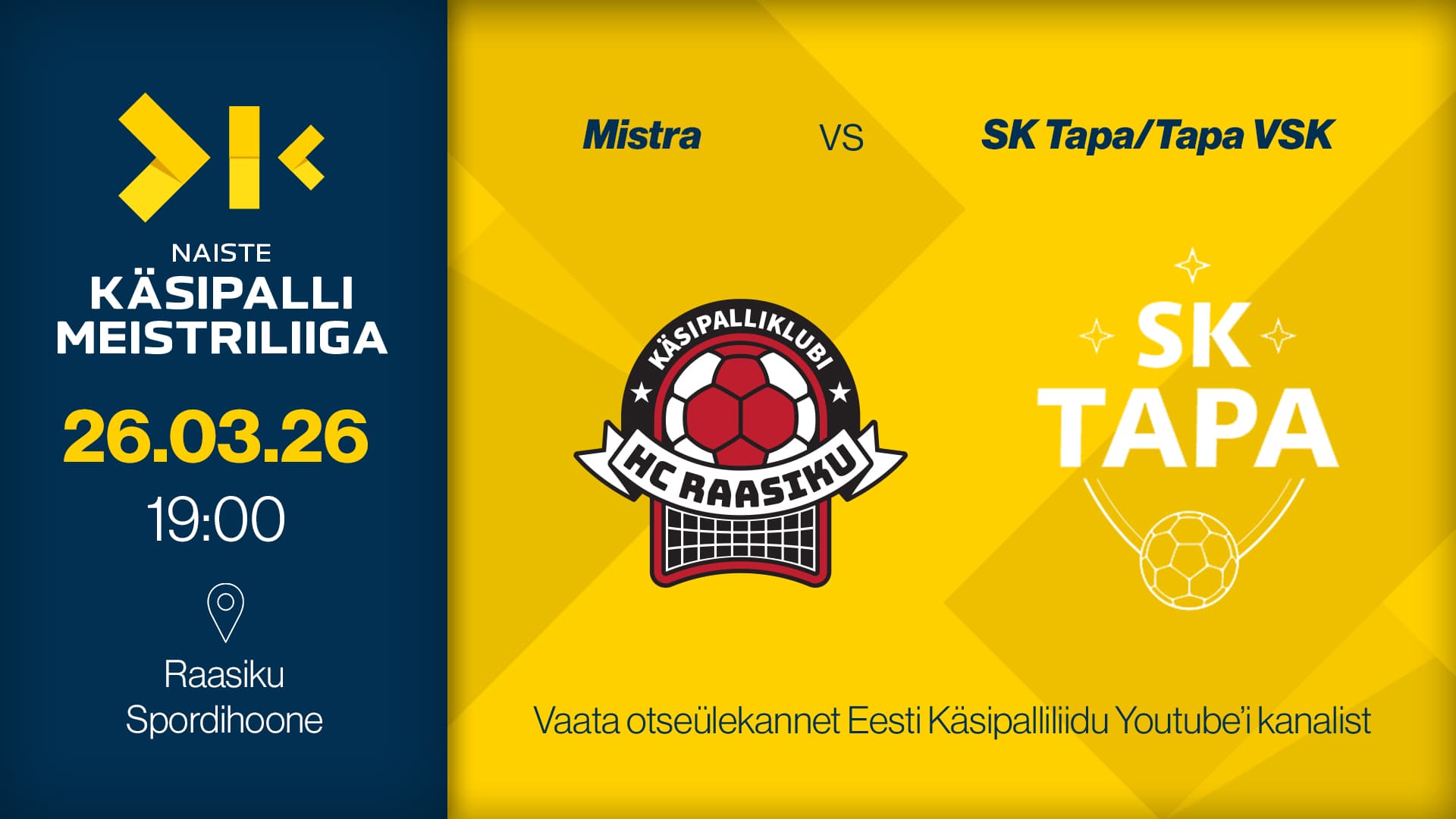 Vaata otse 2026 Eesti meistrivõistluste käsipalli naiste meistriliiga kohtumist