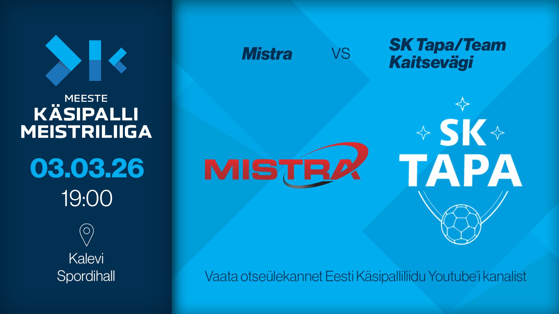 Vaata otse 2026 Eesti meistrivõistluste meeste meistriliiga kohtumist