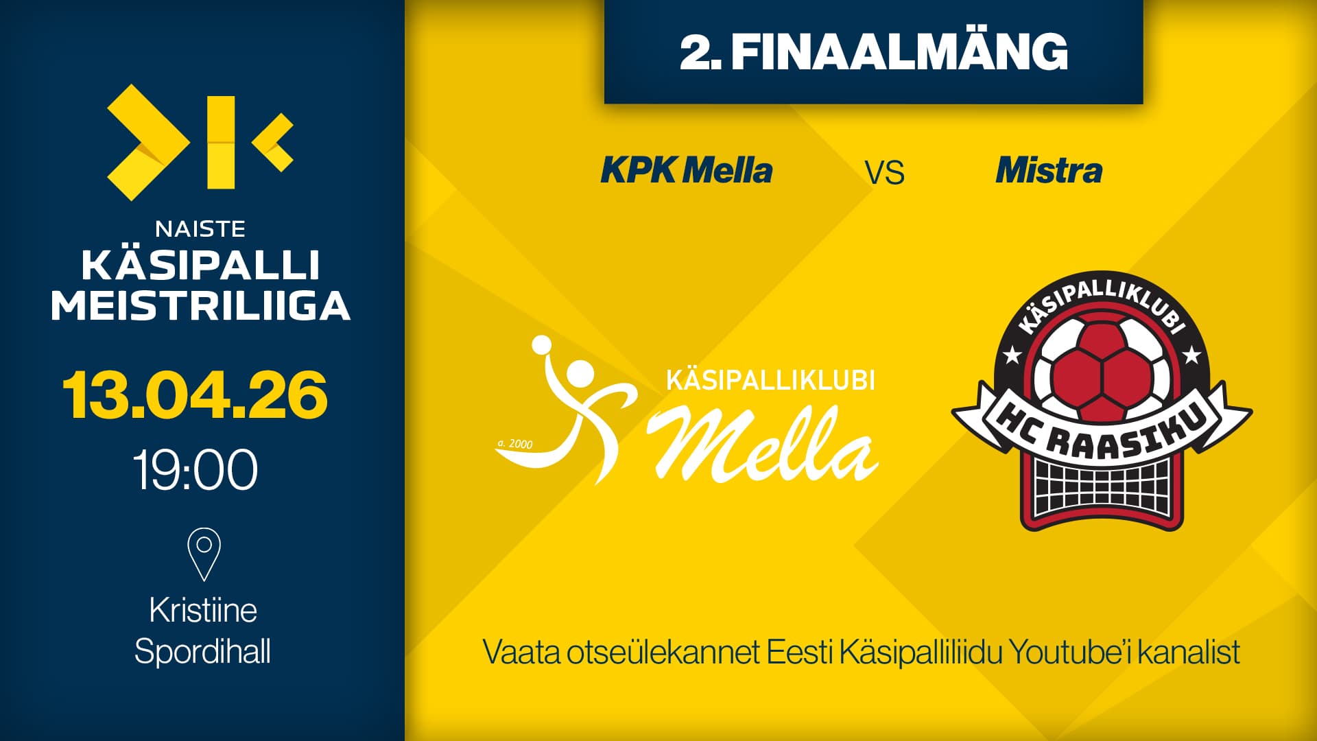 Vaata otse 2026 Eesti meistrivõistluste käsipalli naiste meistriliiga finaalseeria kohtumist