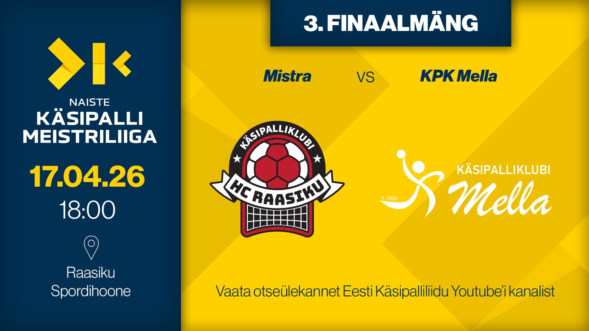 Vaata otse 2026 Eesti meistrivõistluste käsipalli naiste meistriliiga finaalseeria kohtumist